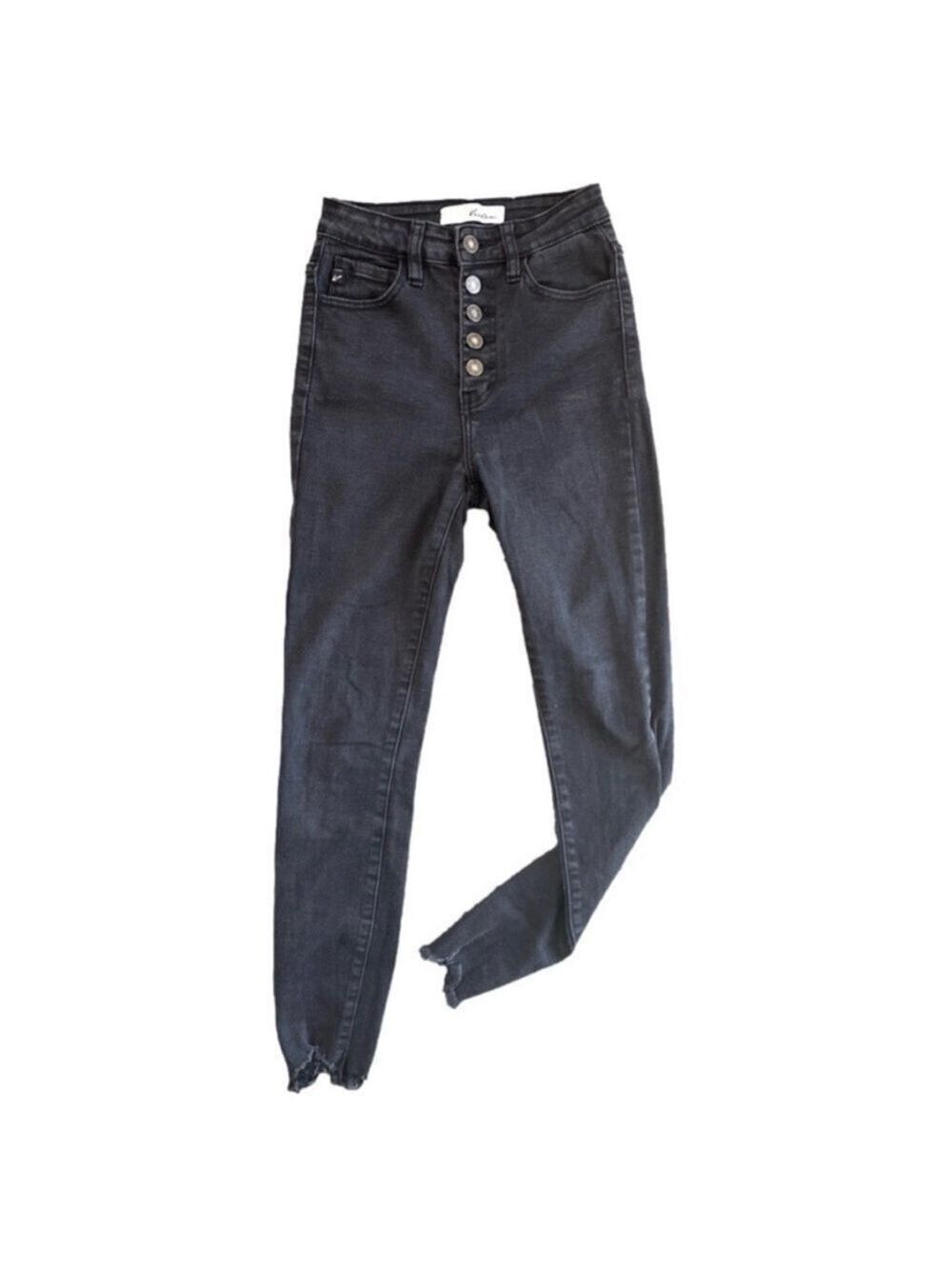 KANCAN Black High Rise Skinny Jeans Button Fly Shark Bite Hem Size 0 23
